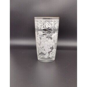 Vintage Hazel Atlas Glass Juice Tumbler White Grapevine 10 oz Fruit Gold Guilt